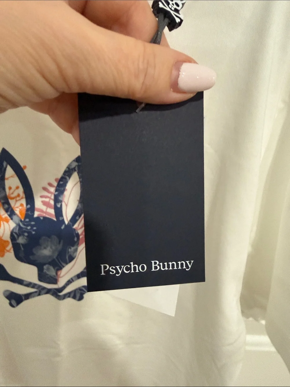 Psycho Bunny White Tee with Multicolor Bunny Skull Graphic